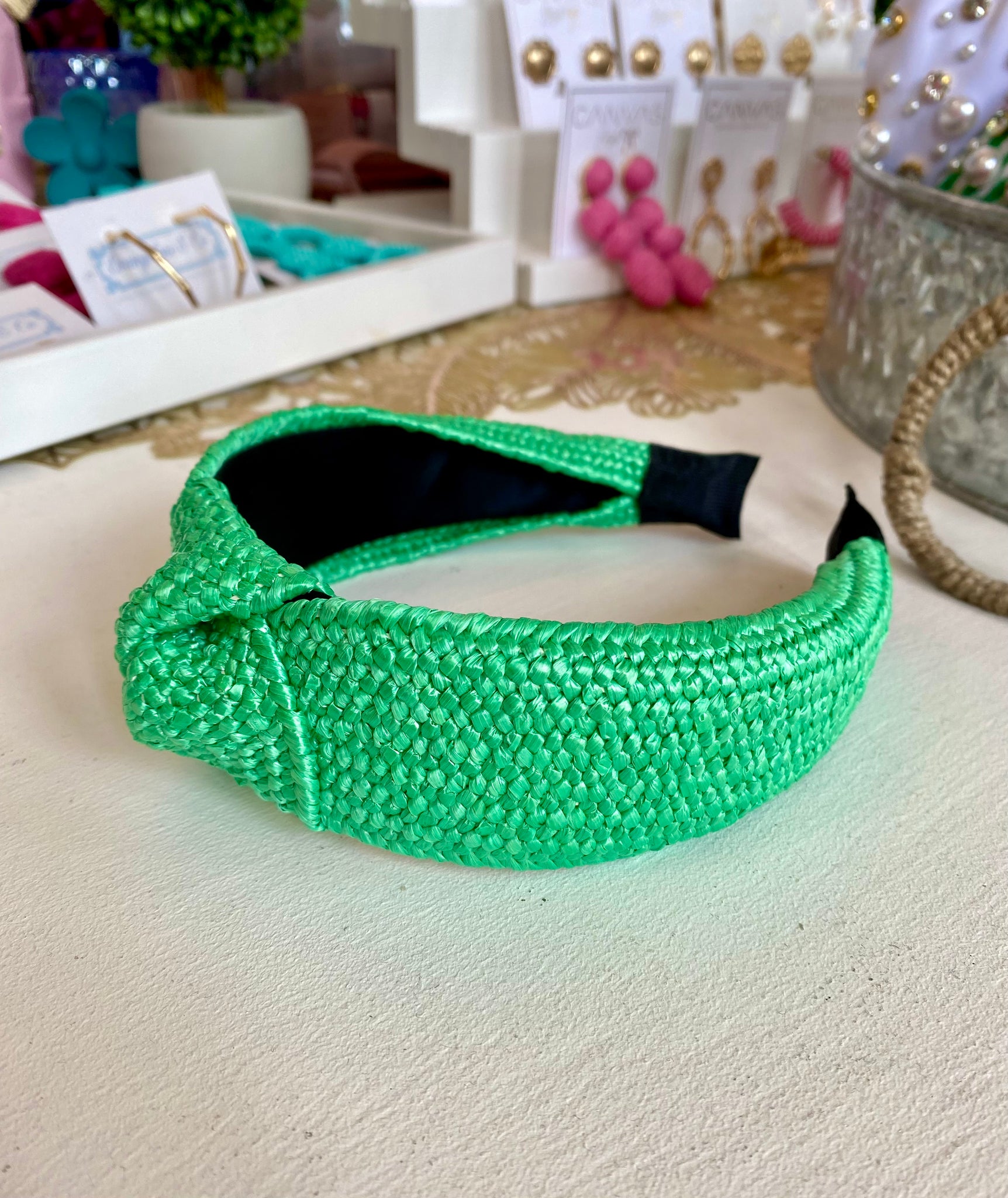 Raffia Headband Green