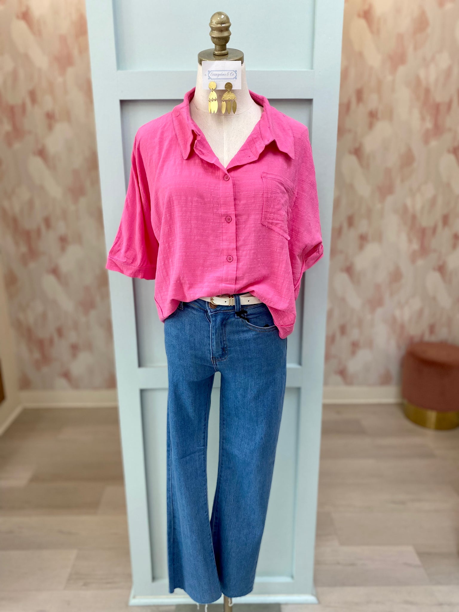 Carbie Pink Button Up