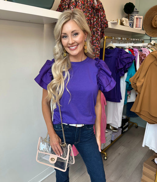 Rachel Purple Flutter Sleeve Top