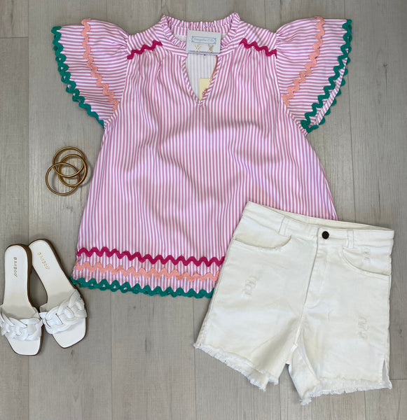 Pink Stripe Ric Rac Blouse