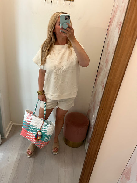 Textured Top / Short Set Cream