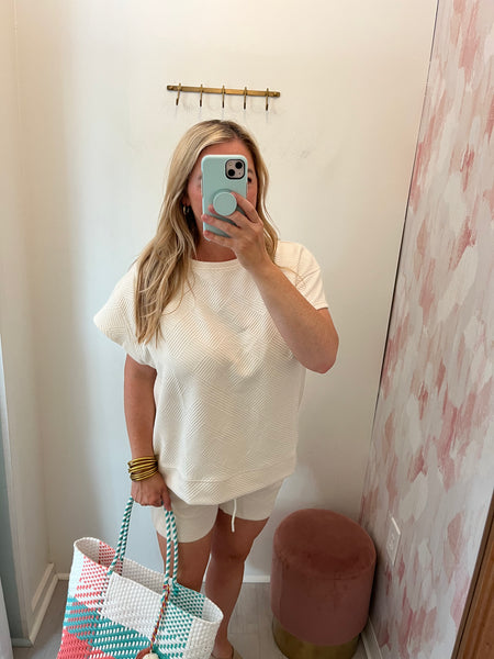 Textured Top / Short Set Cream