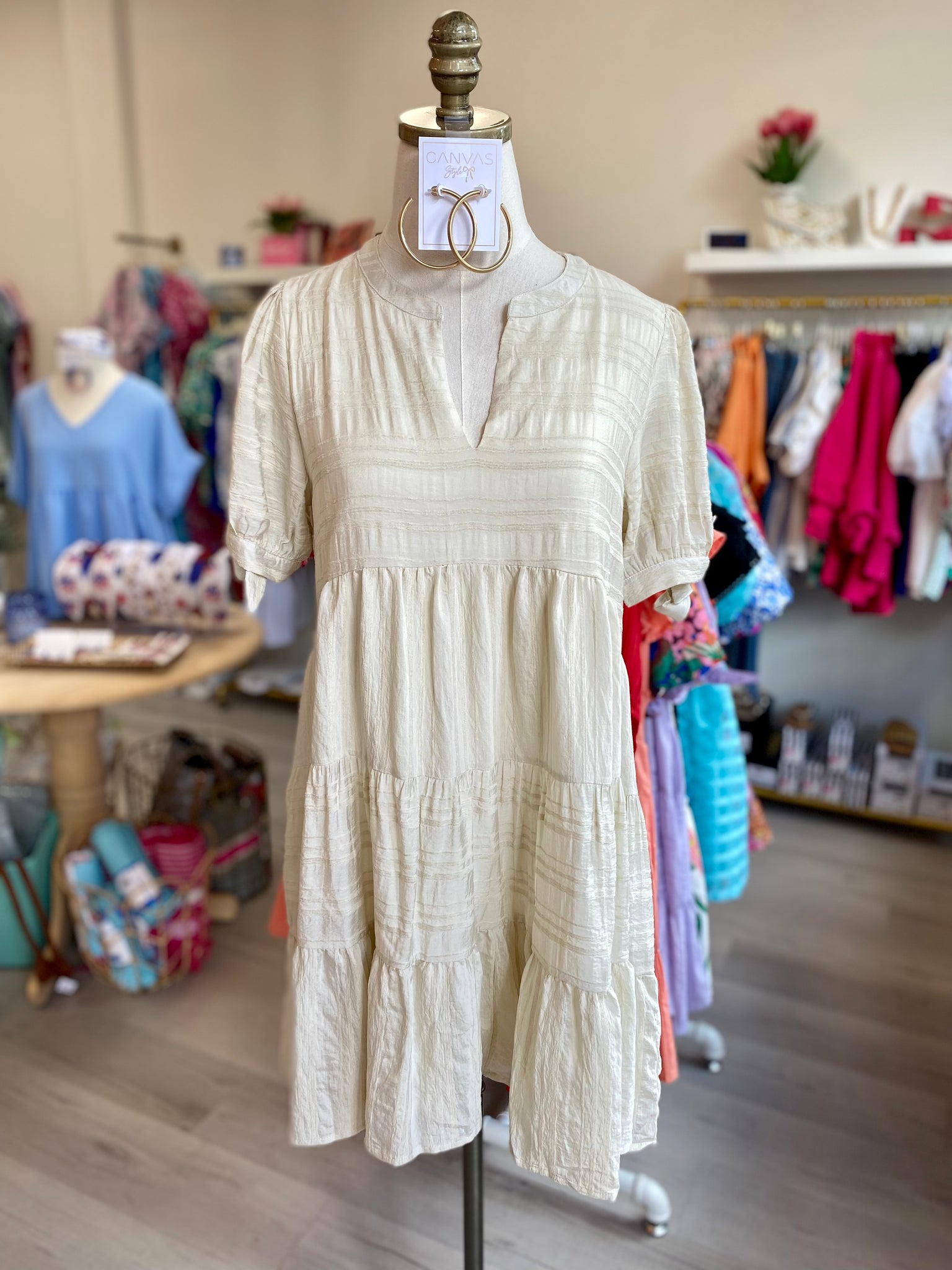 Tie Sleeve Ivory Dress