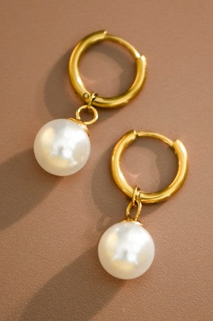 Pearl Drop Huggie Hoop