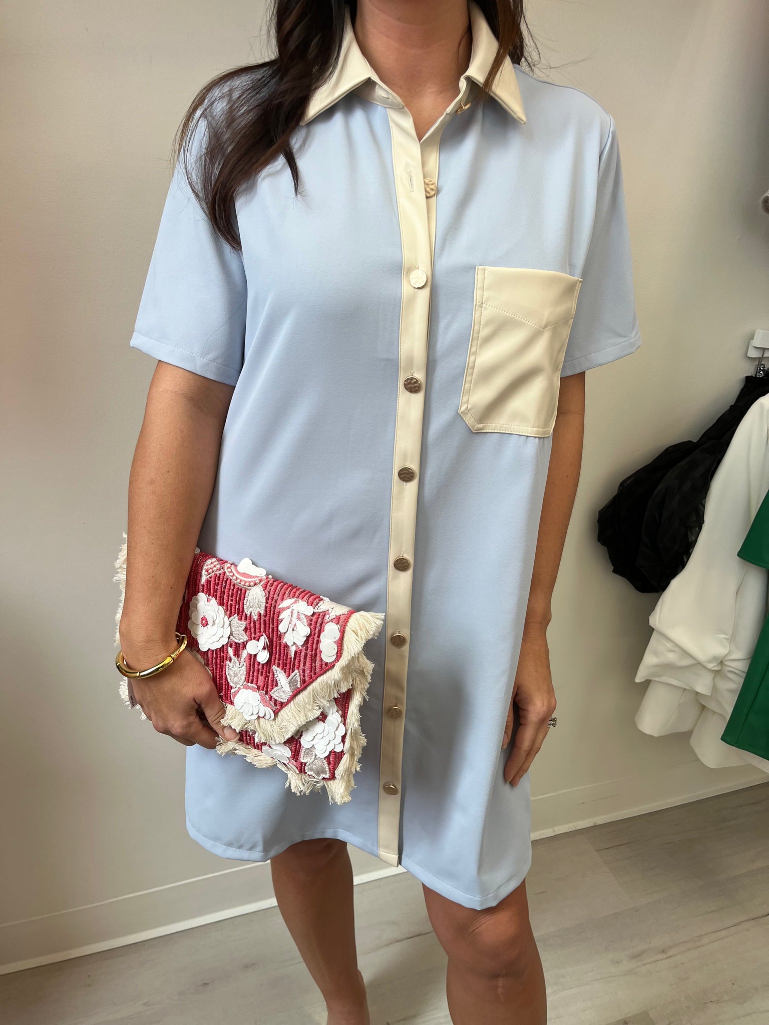 Light Blue Shirt Dress - Evangelene and Co.