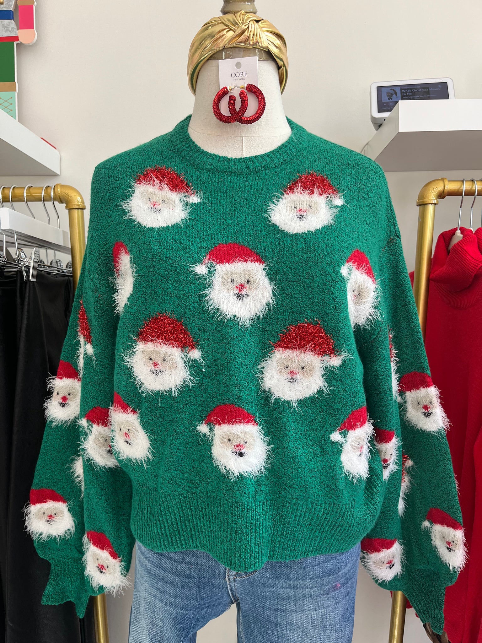 Santa Fuzzy Sweater Green