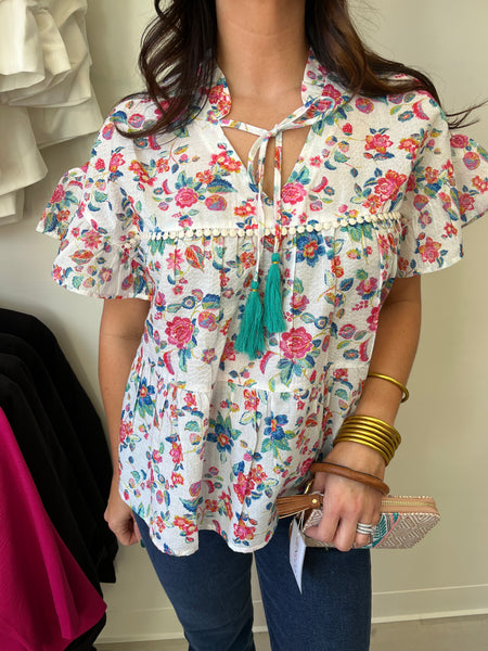 Floral Tassel Top