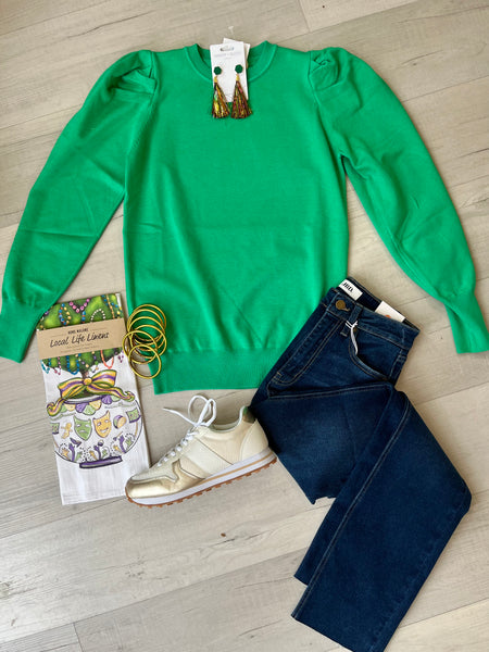 Green Puff Slv Sweater