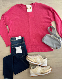 Split Hem Pink Sweater