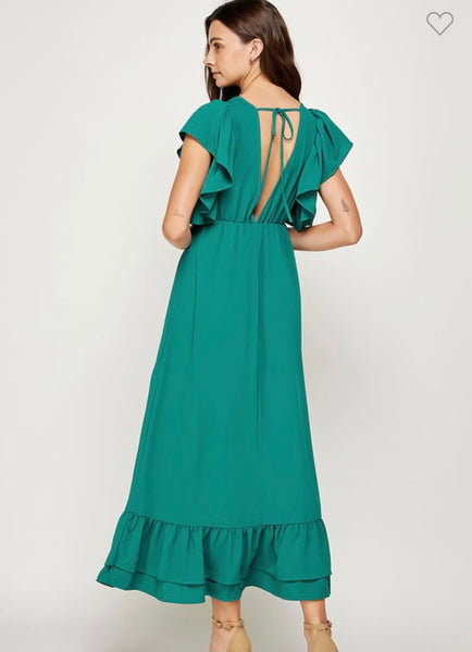 Elyse Ruffle Midi Dress Green