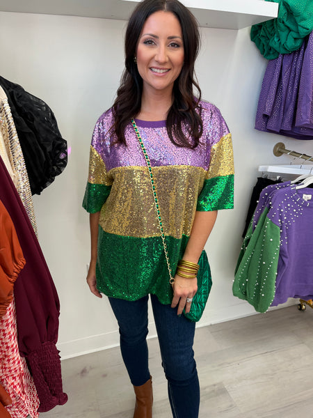 Mardi Gras ColorBlock Sequin Top