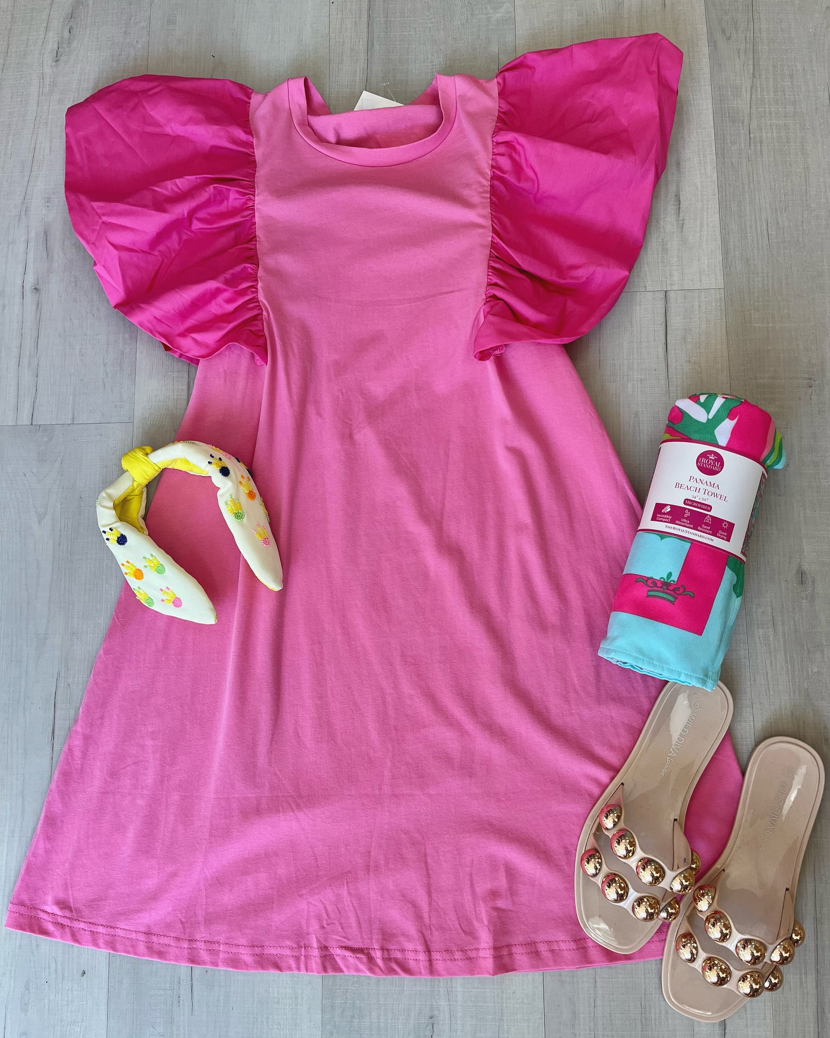 Ruffle Slv Tee Dress Pink