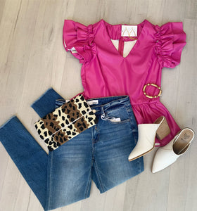 Flutter Sleeve Pink Leather Top