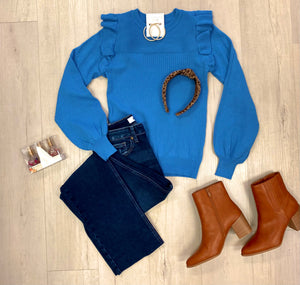 Ruffle Sterling Blue Sweater