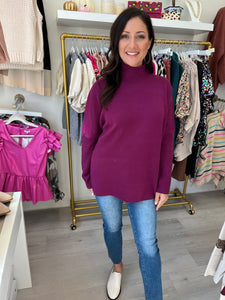 Comfy Mock Neck Sweater Plum