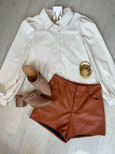 Leather Puff Slv Button Down