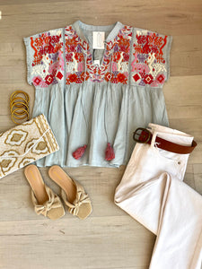 Embroidered Babydoll Top