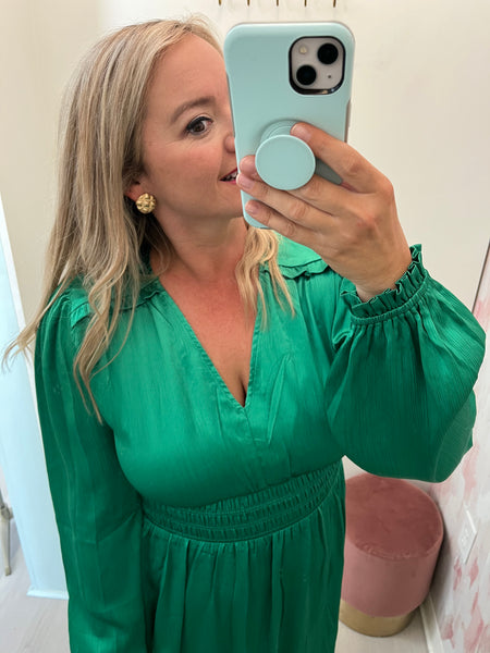 Emerald V Nk Satin Dress