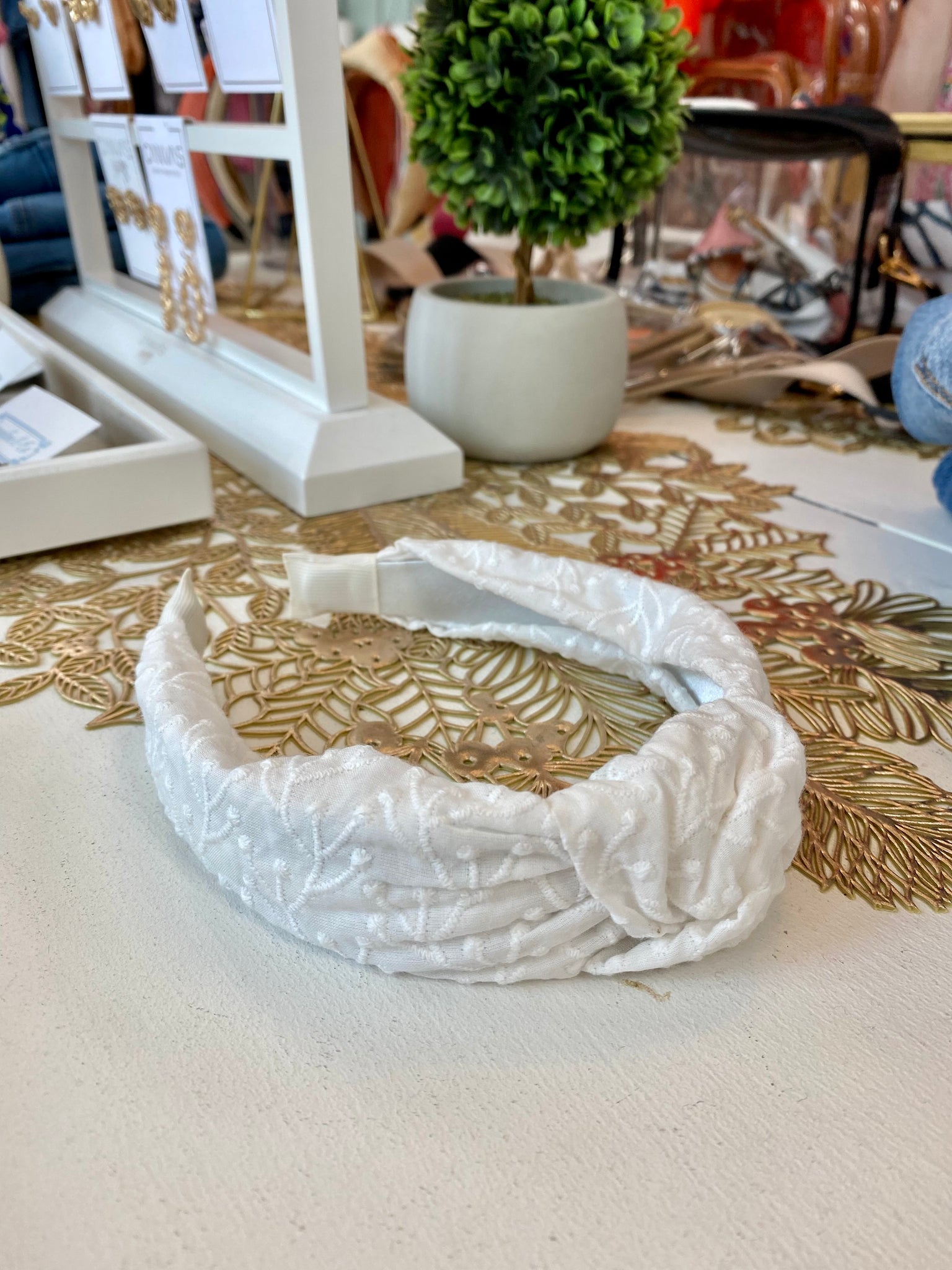 White Embroidered Headband