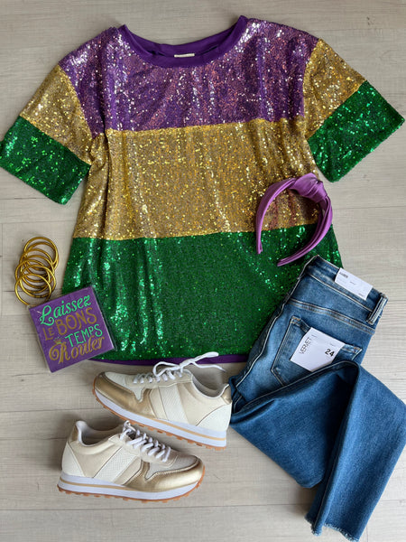 Mardi Gras ColorBlock Sequin Top