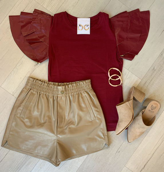 Leather Sleeve Top Wine