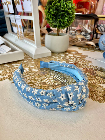 Blue Floral Embroidery Headband