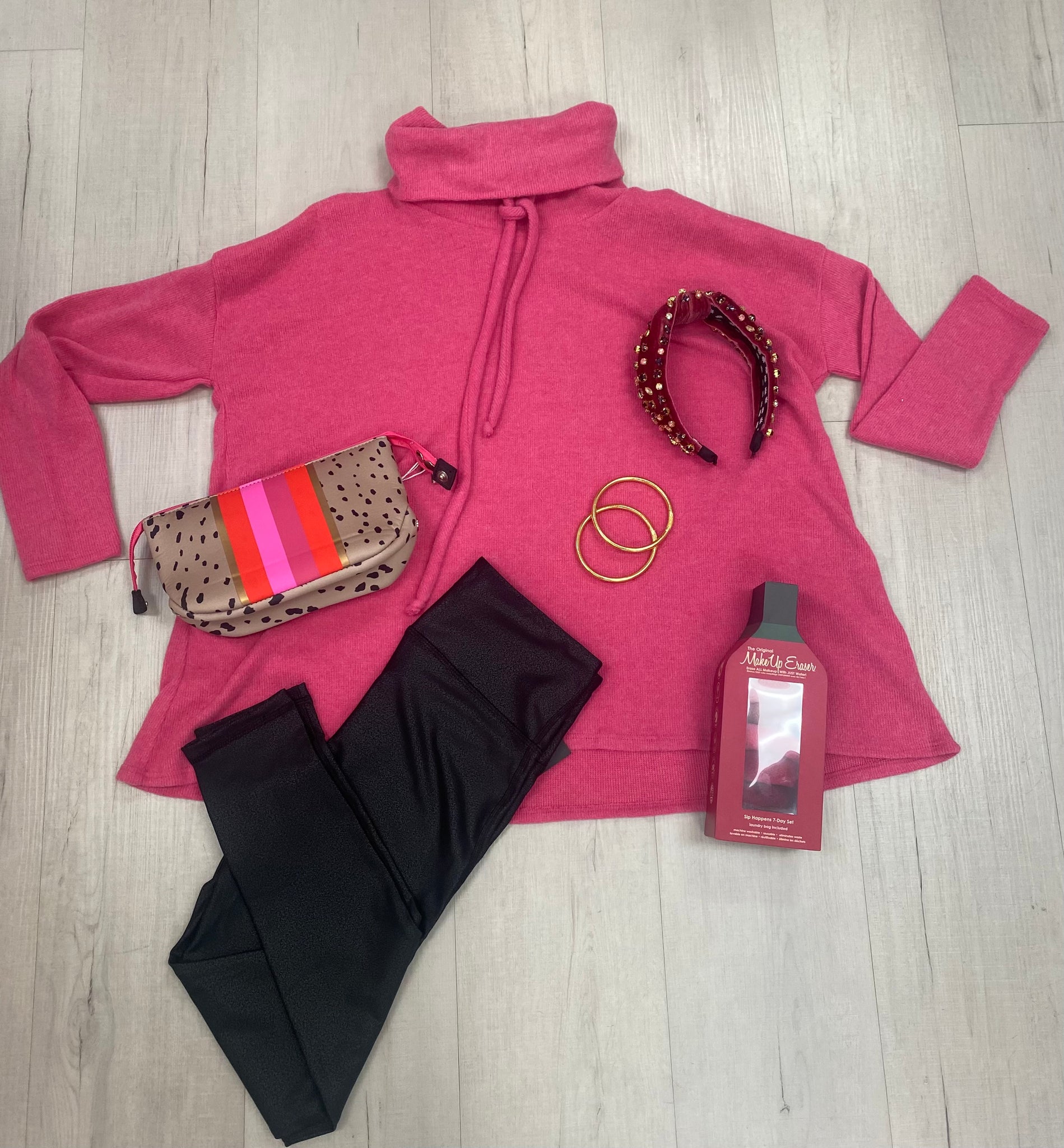 Drawstring Neck Sweater Pink